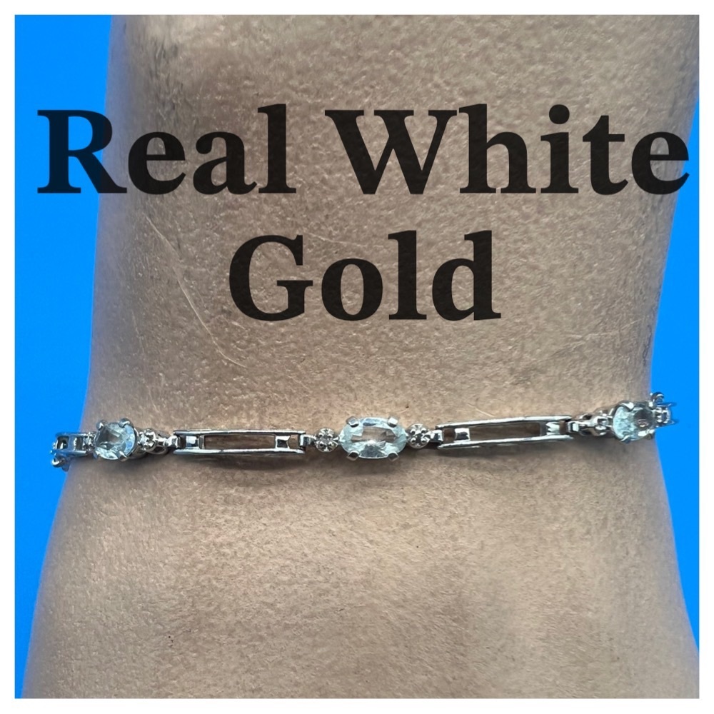 🟥DEAL OF THE A MONTH 🔴Authentic White Gold 10K Aquamarine Tennis Bracelet 🔴